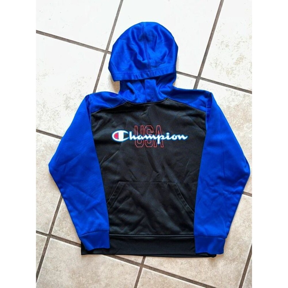 Boys Black & Blue Champion Hoodie Size 10/12